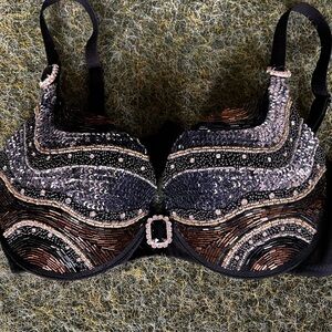 Embellished Black and Silver Bra
